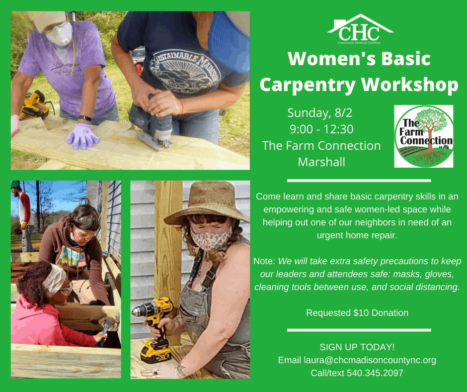 **Announcing** CHC’s first ever “Women’s Basic Carpentry Workshop”